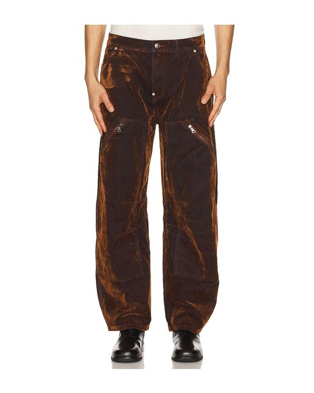 Palm Angels Brown Palm Tree Flock Denim Carpenter for men