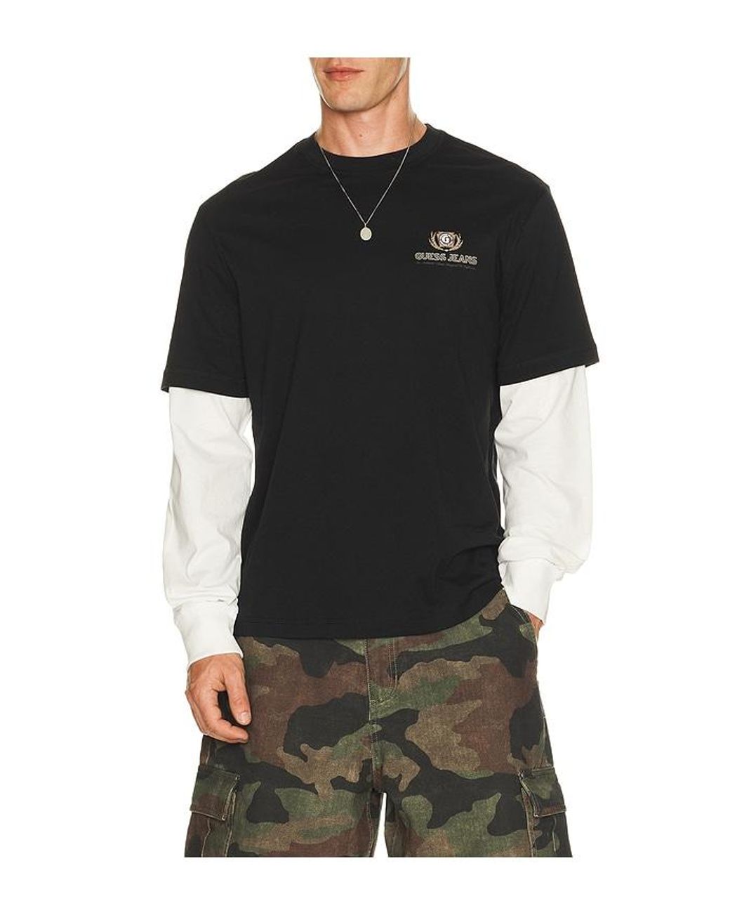 Guess Black Regular Fit Double Layer Tee for men