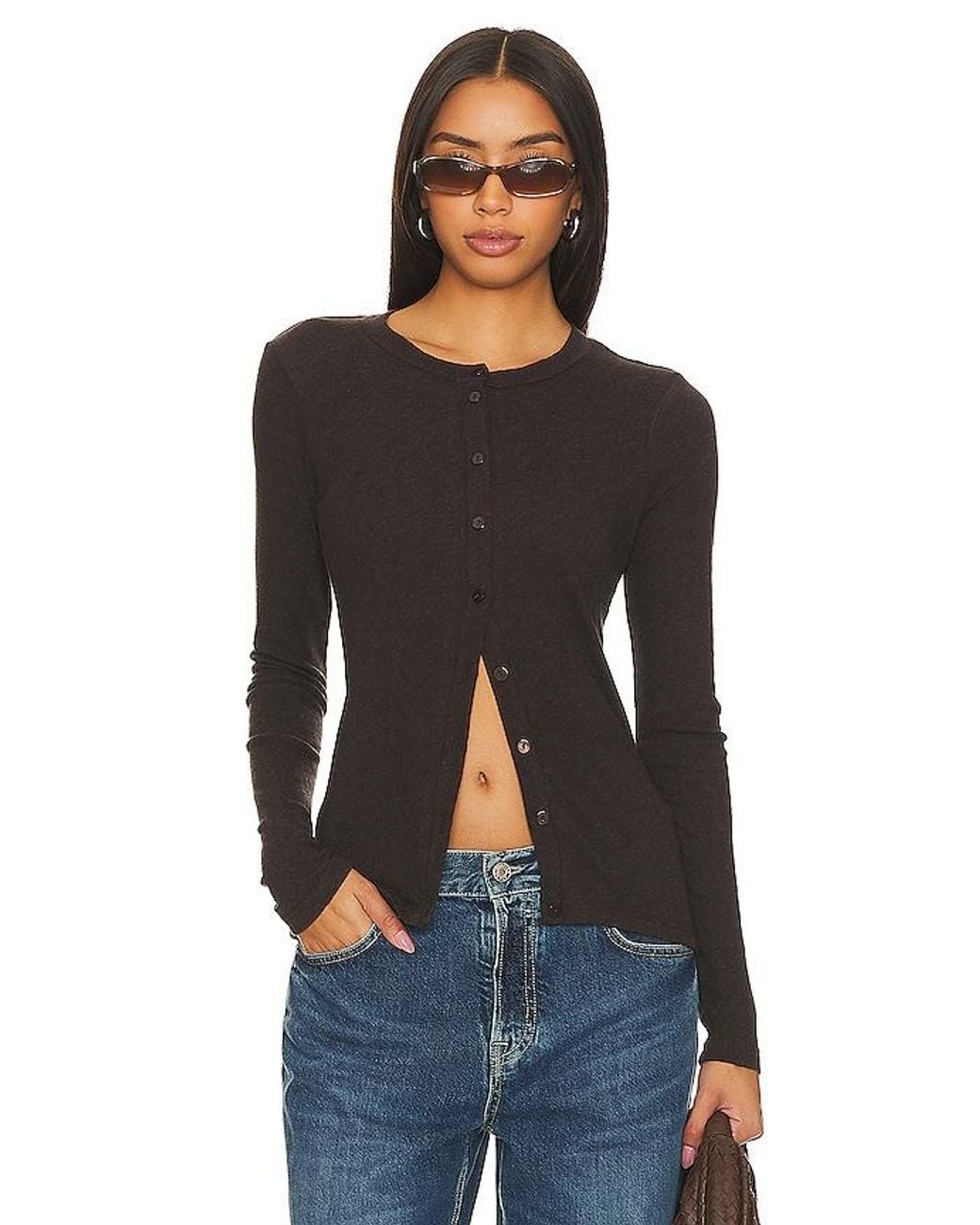 Enza Costa Black Cashmere Long Sleeve Cardigan