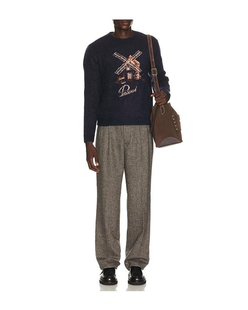 Percival Gray Wilde Birdseye Pleated Trousers for men