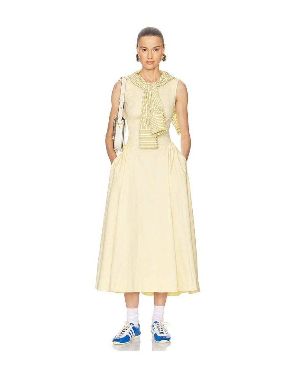 Helsa White Stretch Cotton Sateen Midi Dress