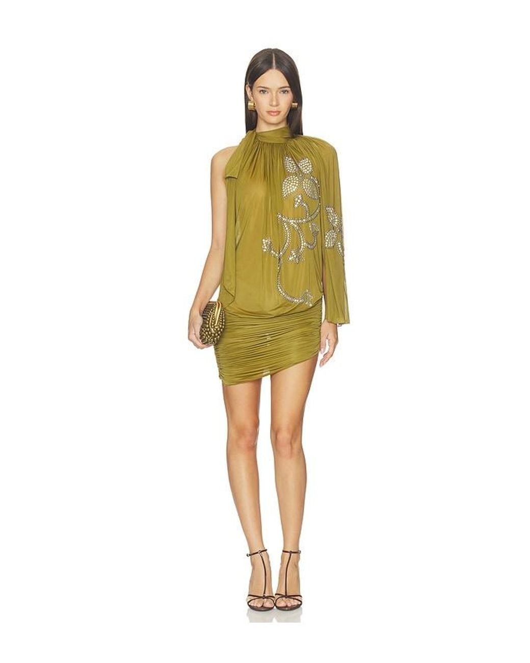 Siedres Yellow Larel Draped Crystal Embellished Dress