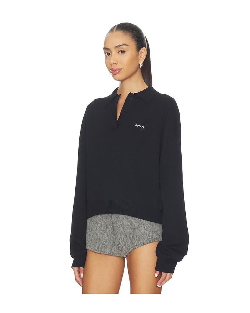 ROTATE BIRGER CHRISTENSEN Black Slinky Knit Polo