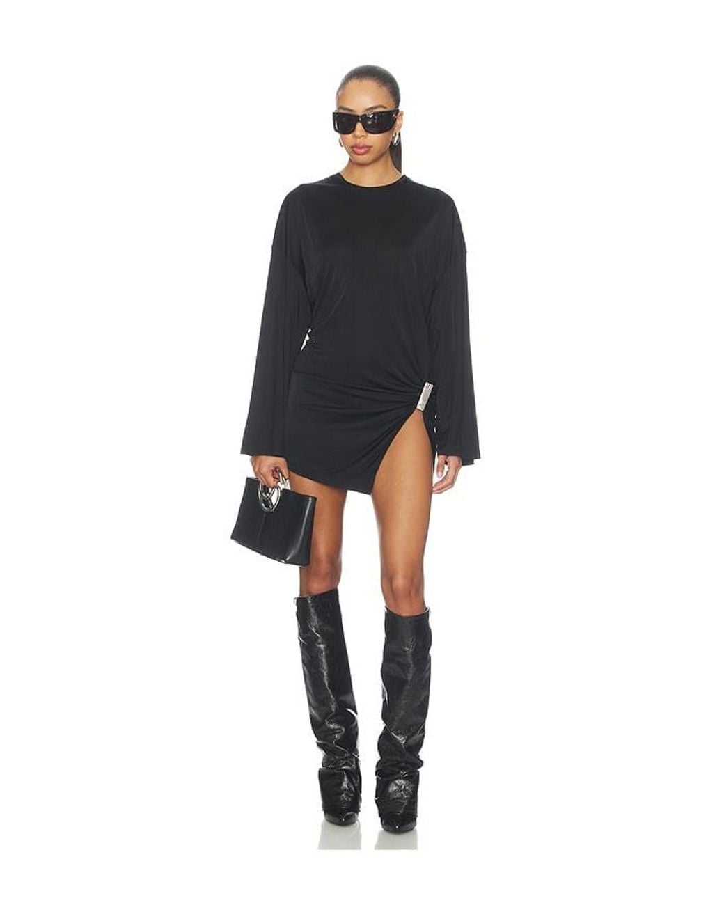 The Attico Black Drape Slit Mini Dress