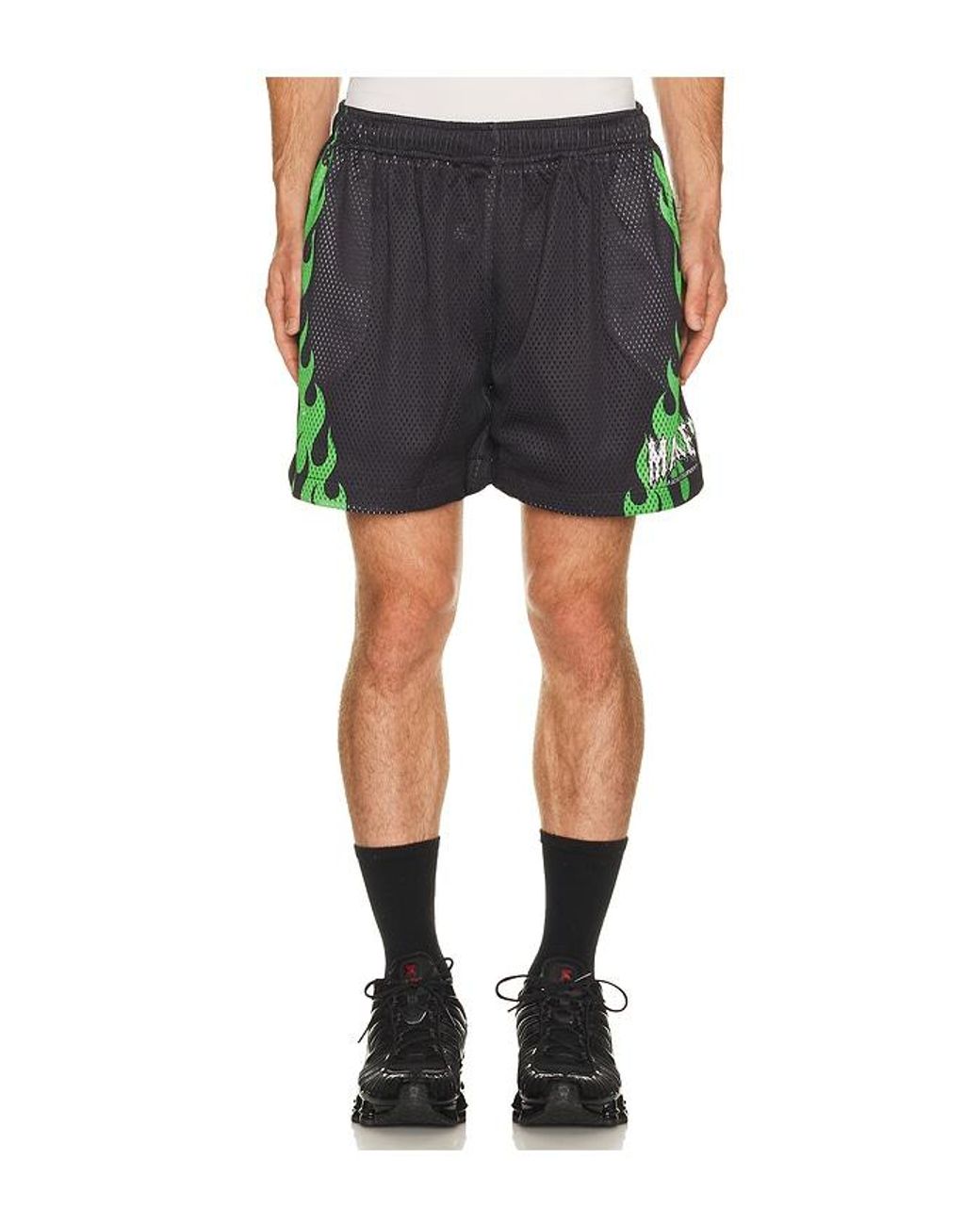 Market Black Toxic Flames Mesh Shorts for men