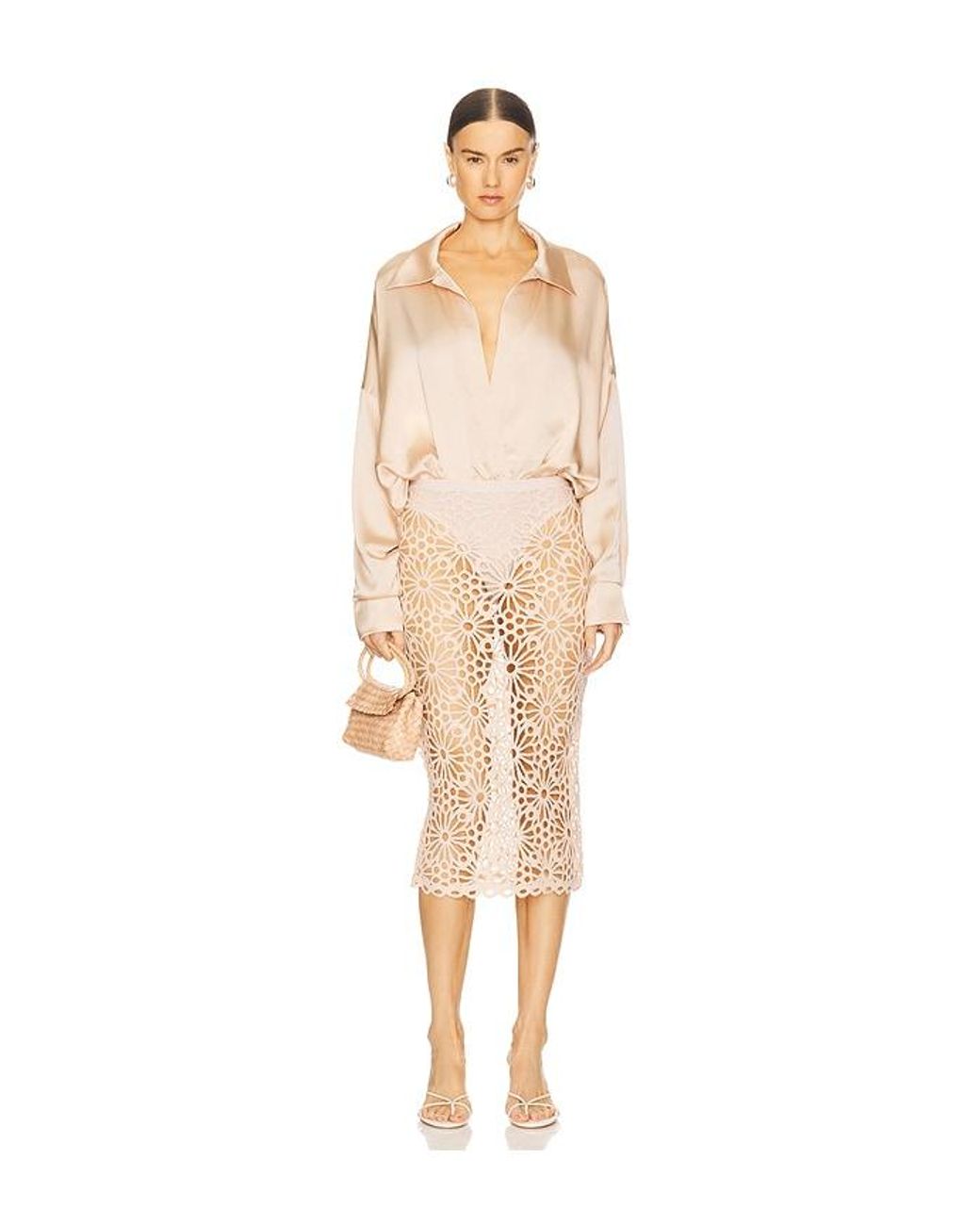 Norma Kamali Natural Straight Midi Skirt