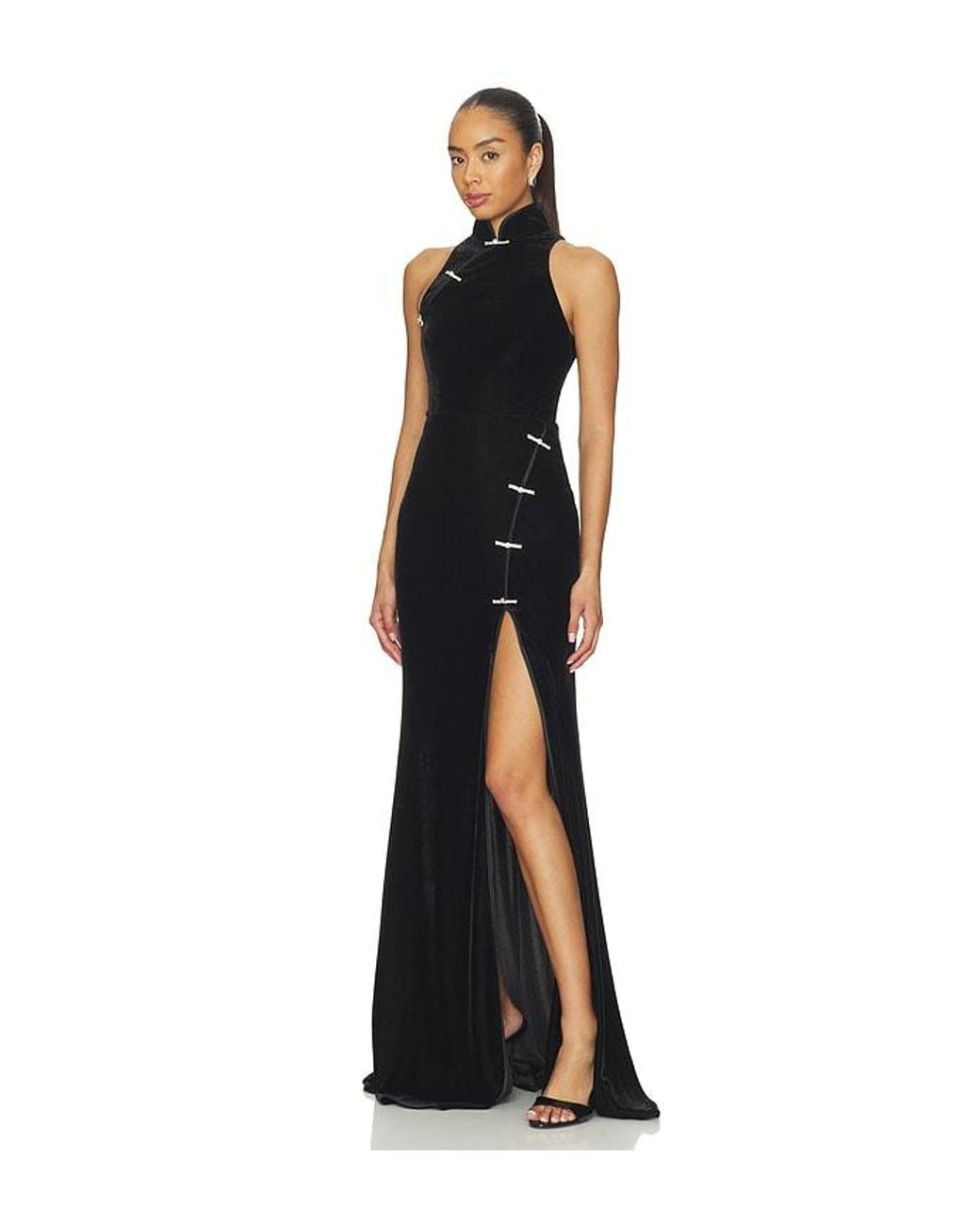 SAU LEE Black Ariana Velvet Gown