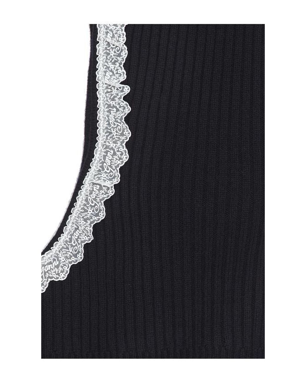 Ganni Black Compact Wool Balaclava Lace