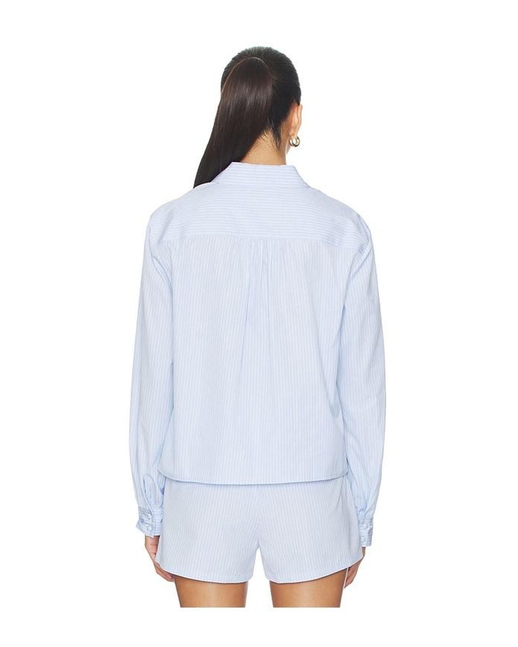 FRAME White The Striped Long Sleeve Popover Top