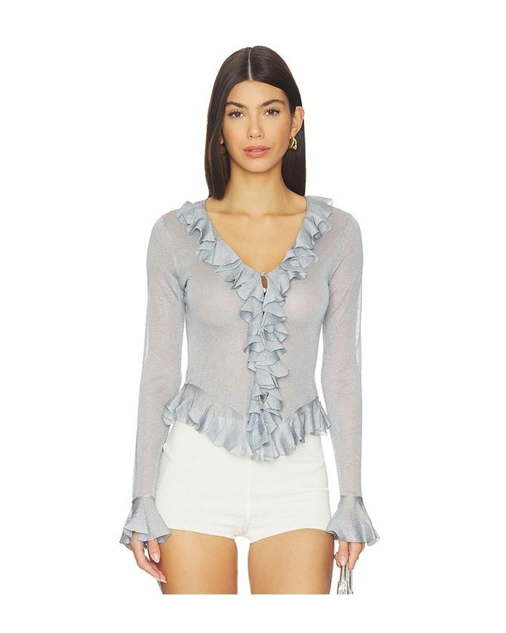 LPA White Attison Ruffle Cardigan