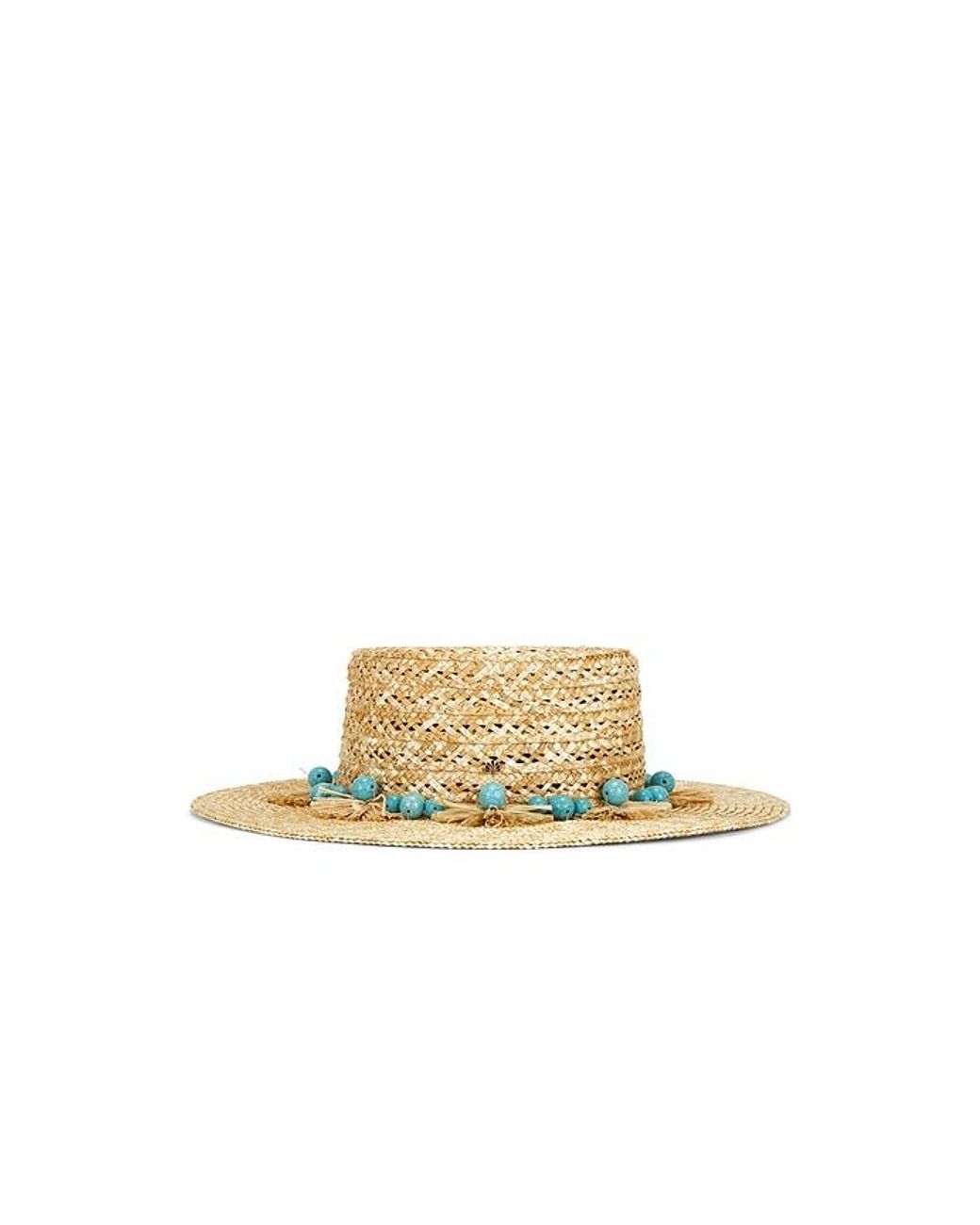 Lele Sadoughi Blue Poms Straw Hat
