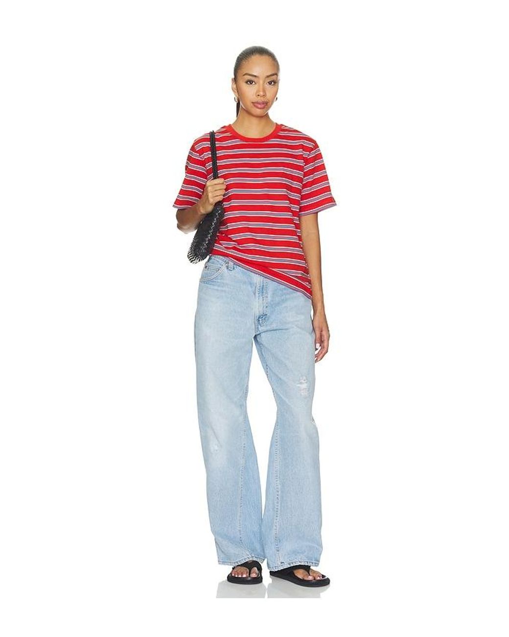 La Ligne Red Striped Oversized Boyfriend Tee