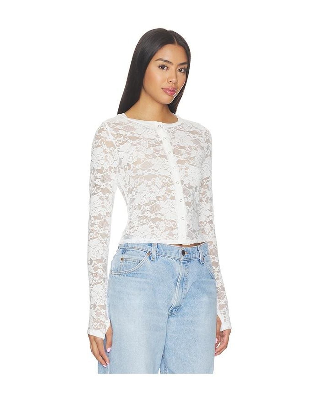 Michael Lauren White Vesca Lace Snap Front Long Sleeve