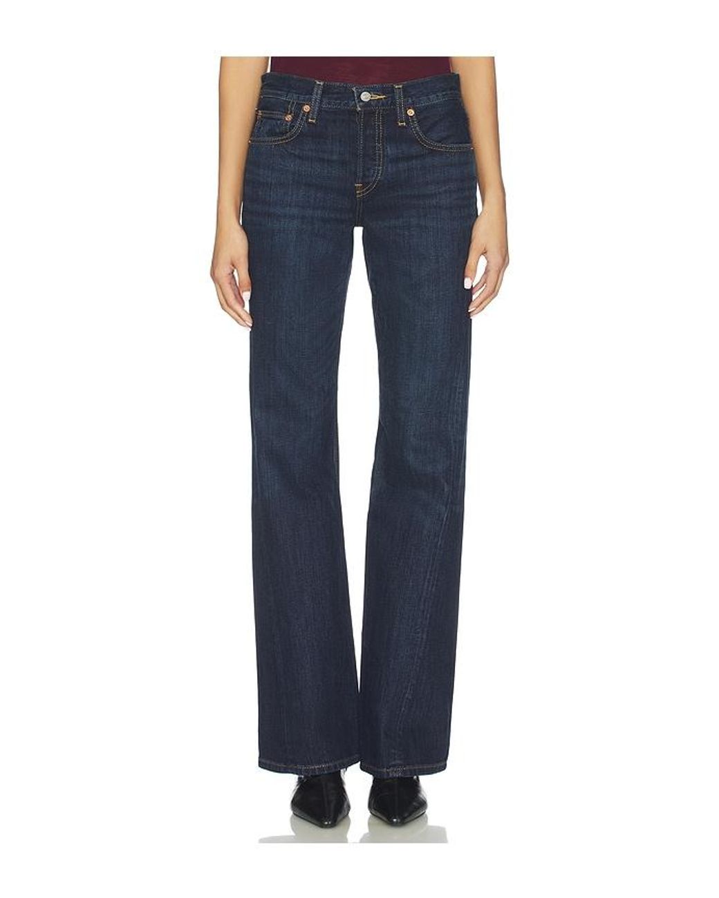 Re/done Blue Twisted Mid Rise Bootcut Jeans