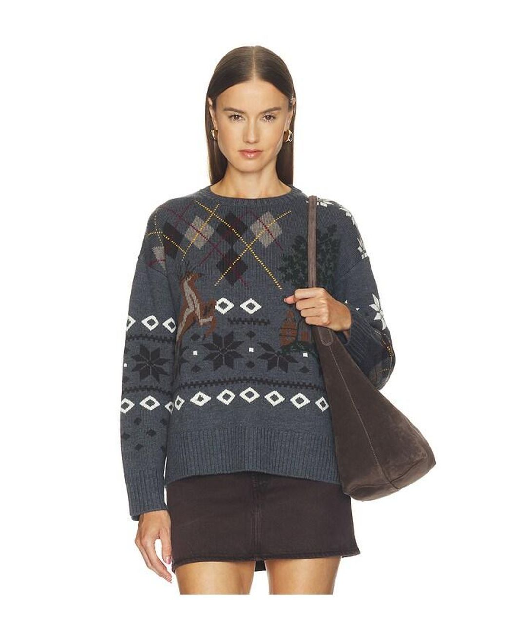 Monse Black Mixed Fair Isle Crew Neck Sweater With Scarf