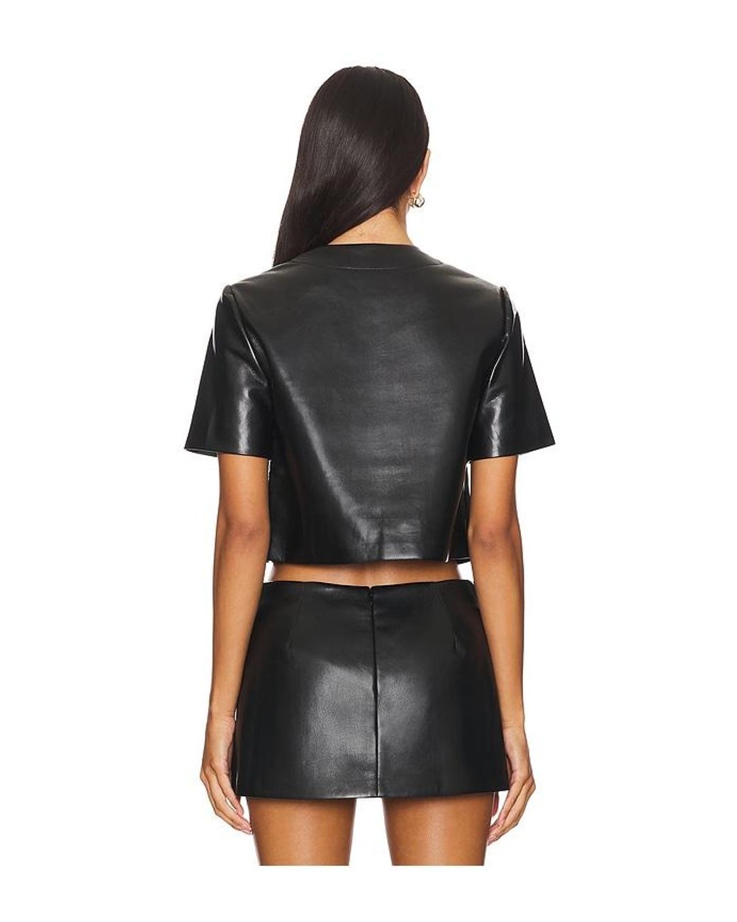 Amanda Uprichard Black Button-Front Faux Leather Top