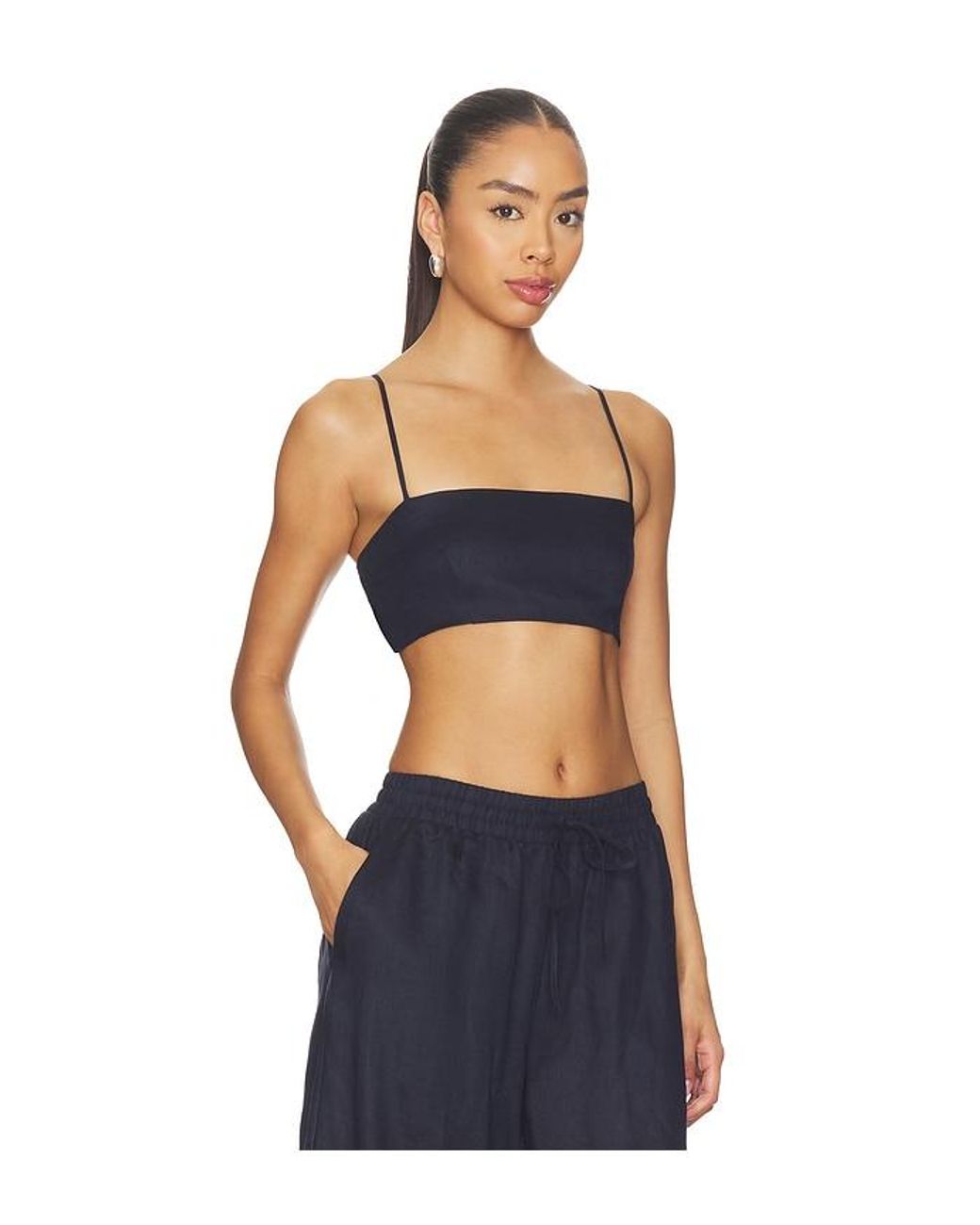 Susana Monaco Blue Solid Linen Tie Back Top