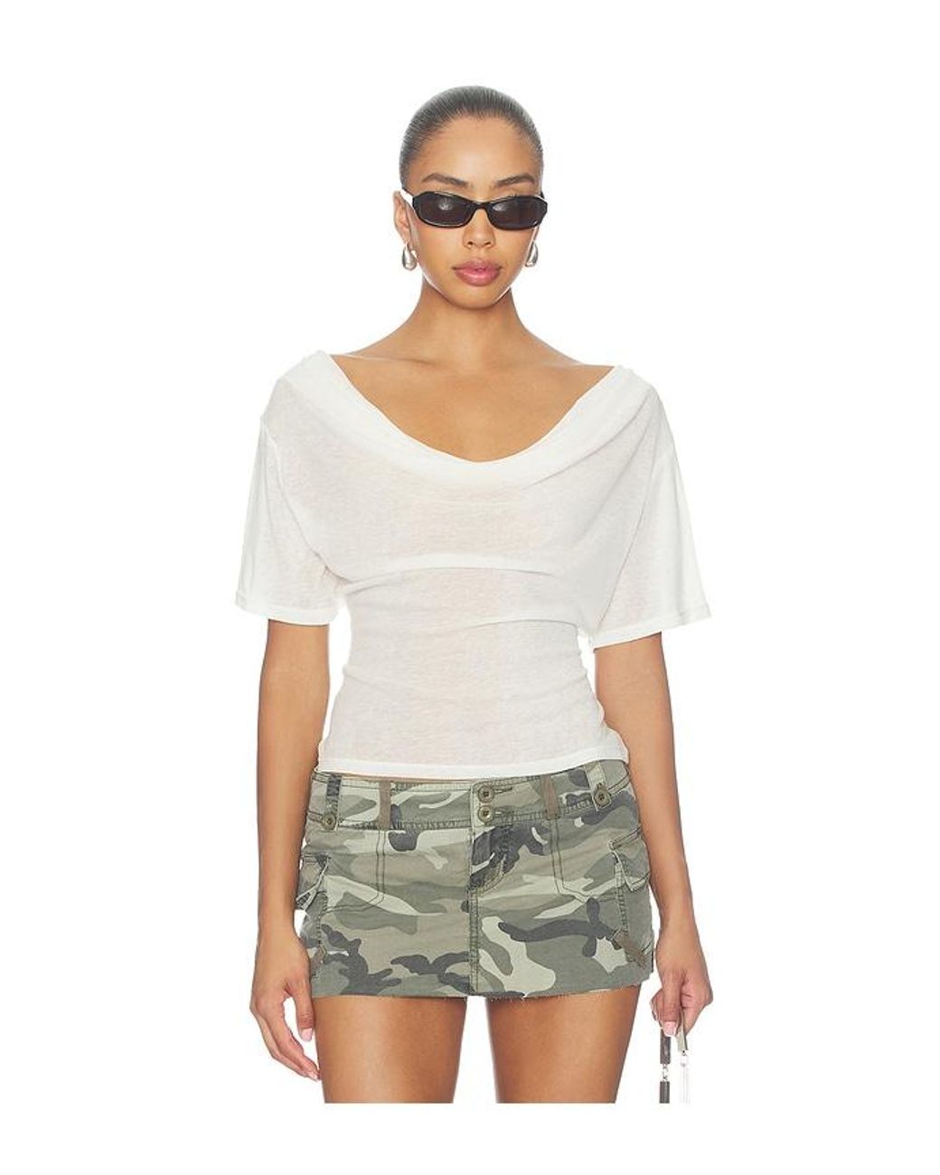 EB DENIM White Madeo Cowl Neck Tee