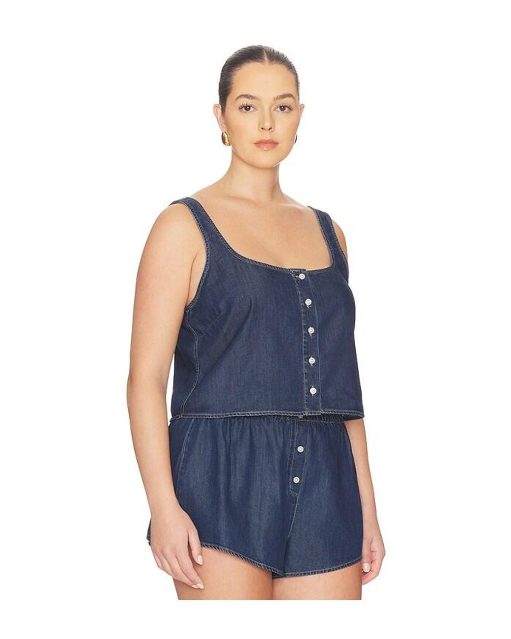 GOOD AMERICAN Blue Denim Button Front Tank Top