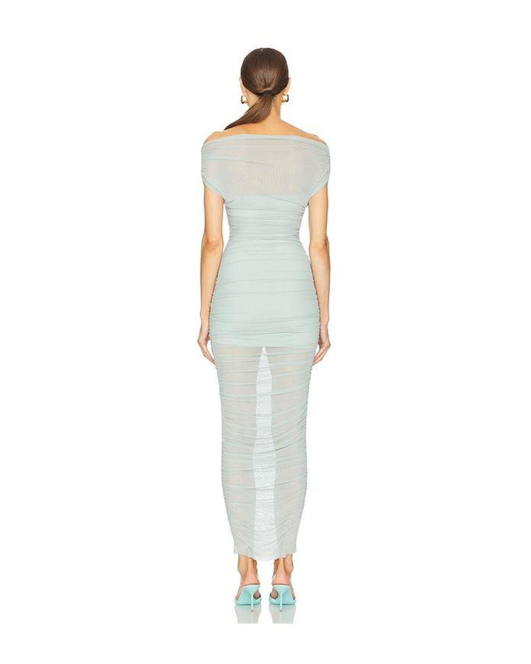 SER.O.YA White Noel Off Shoulder Mesh Midi Dress