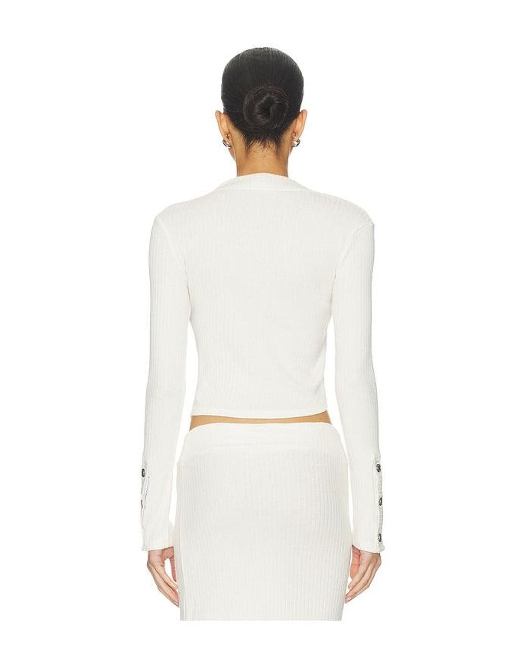 Gcds White Ribbed Snap Long Sleeve Top