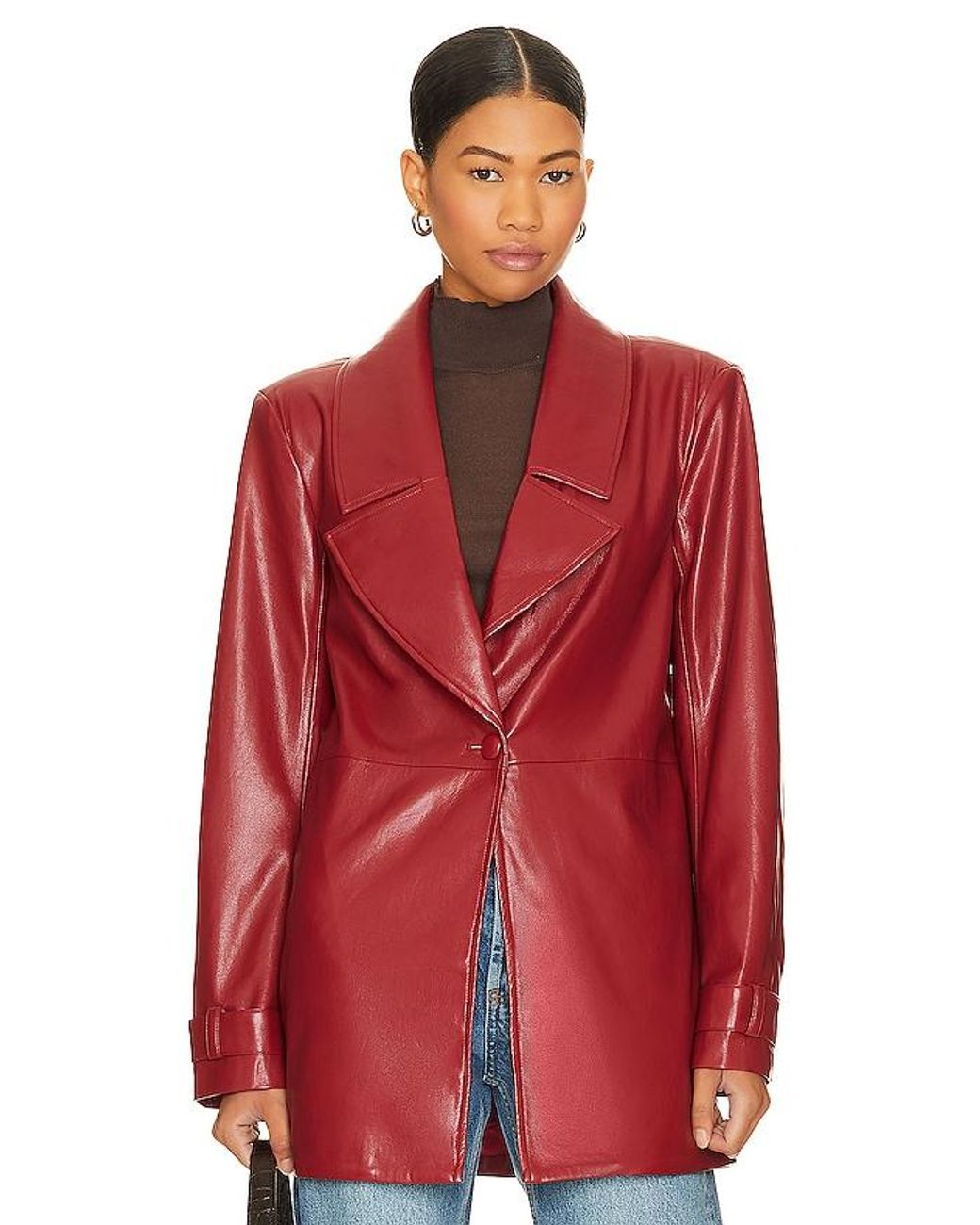 House of Harlow 1960 Red X Revolve Bordeaux Faux Leather Blazer