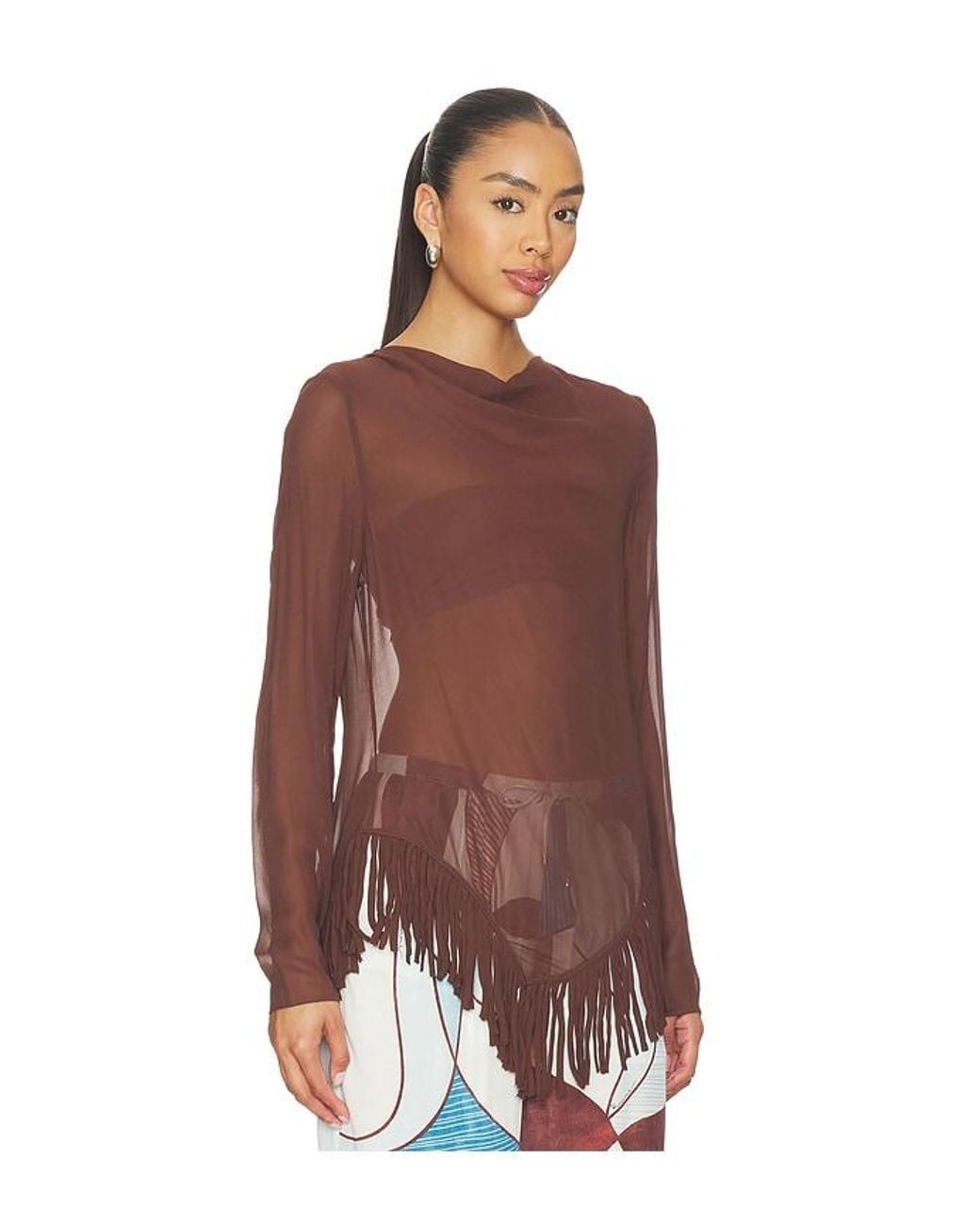 ROAME. Brown Barca Fringe Top