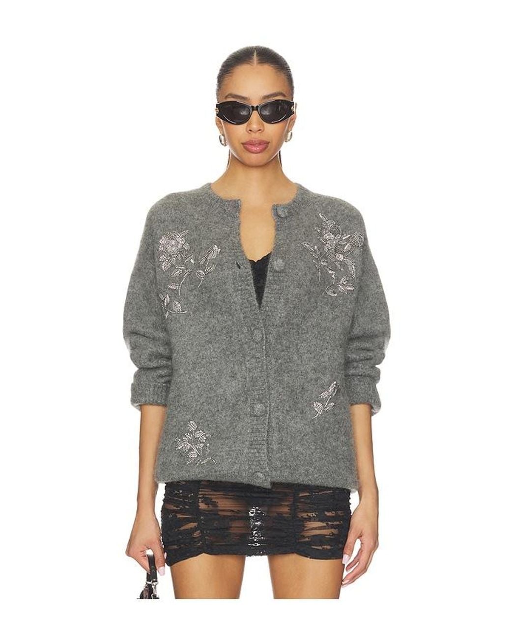 Markgong Gray Beaded Mohair Knit Cardigan