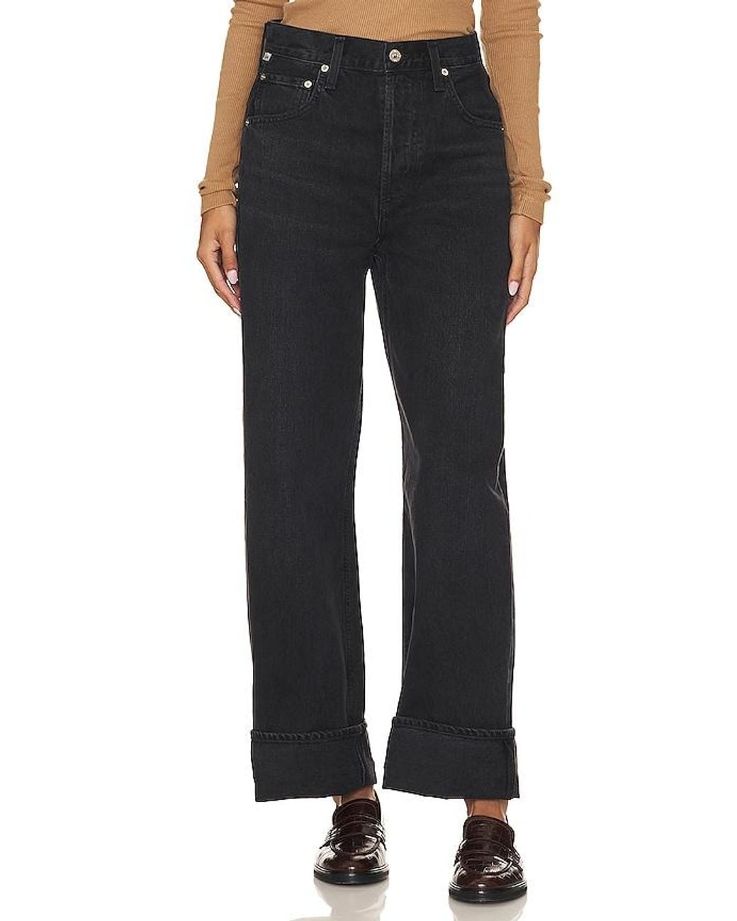 Citizens of Humanity Black Ayla Baggy Cuffed Crop Jeans