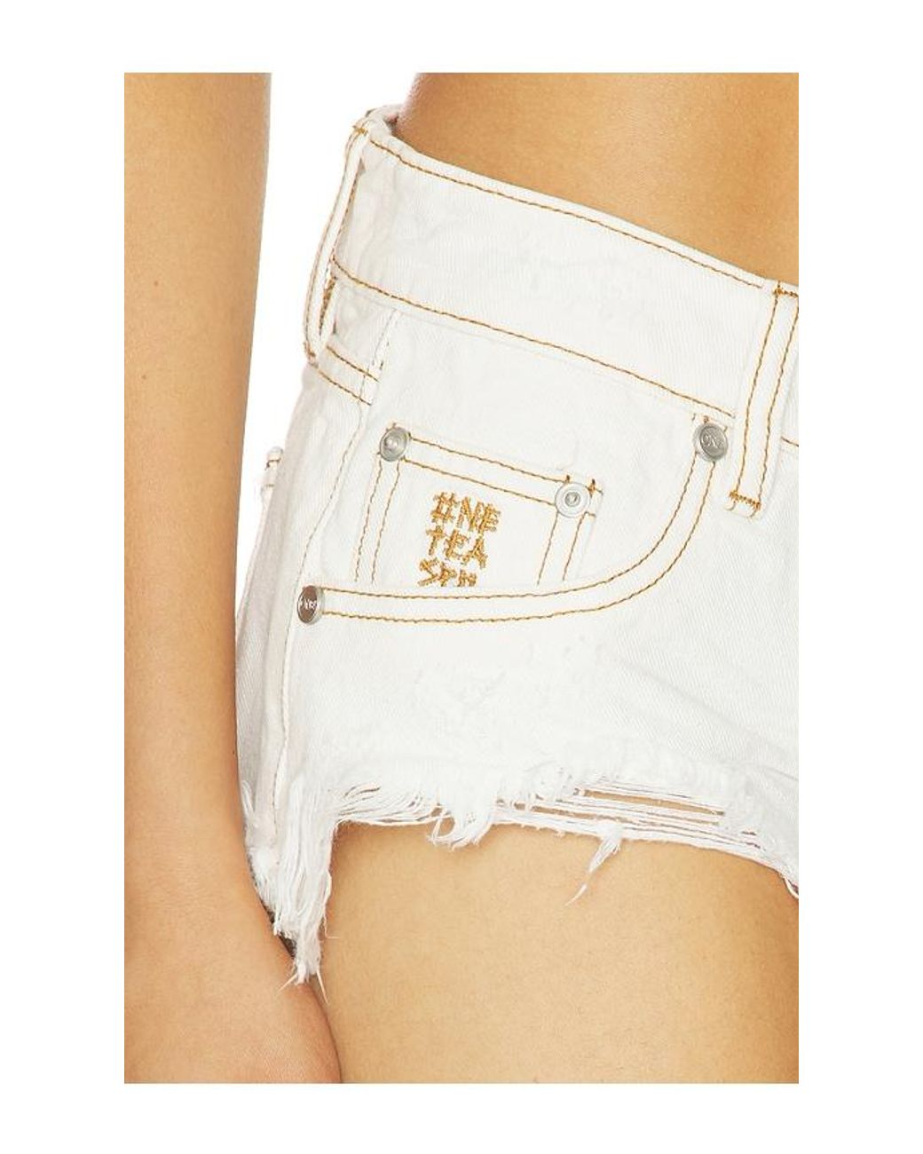 One Teaspoon White Micro Dukes Low Waist Mini Denim Short