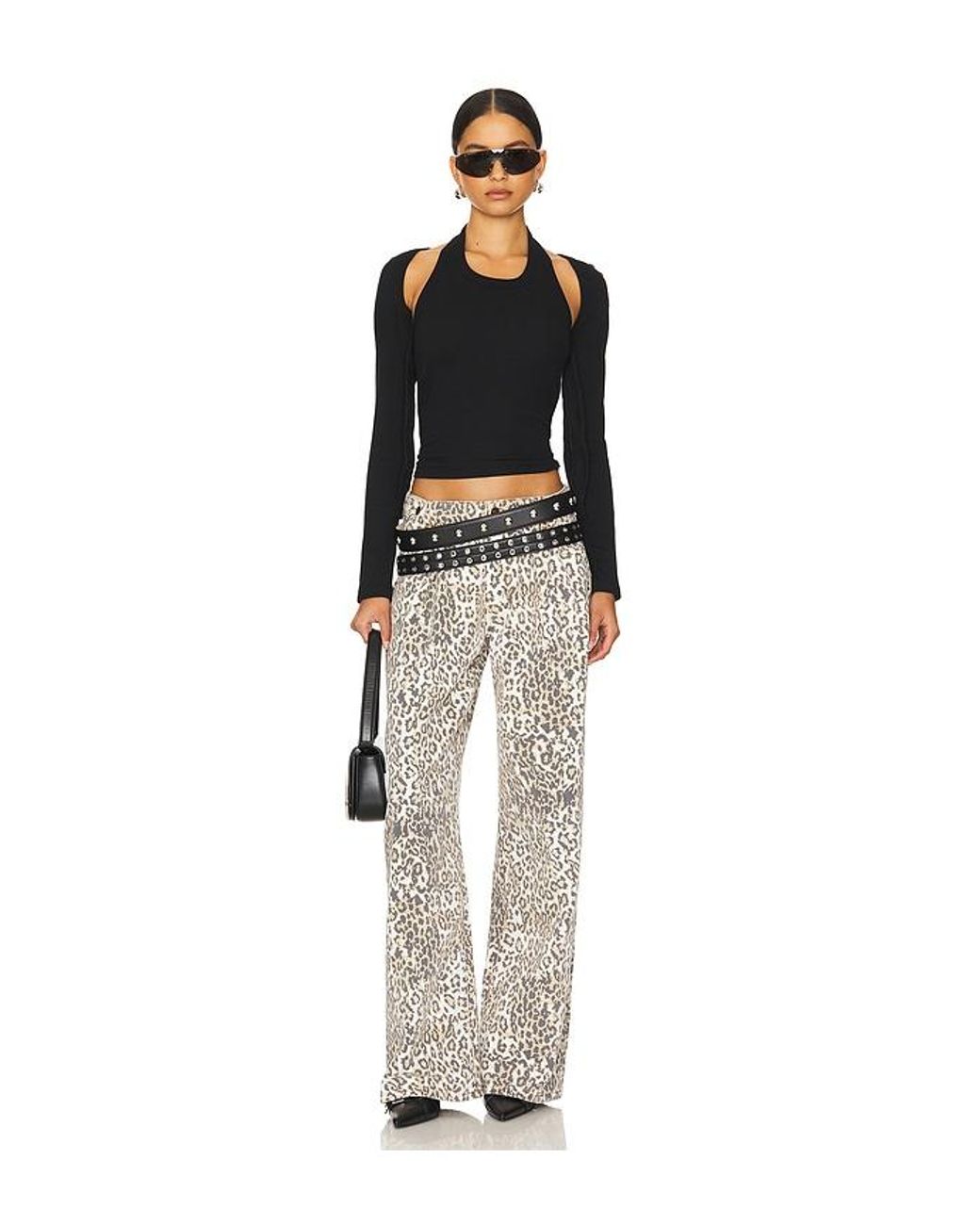 Lioness White Rigid Leopard Print Boyfriend Jeans
