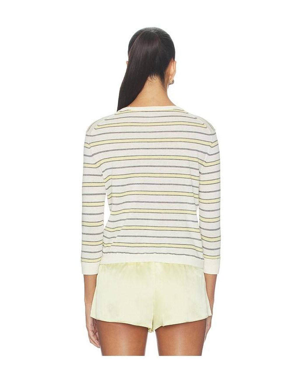 Vince Natural Striped 3/4 Sleeve Cardi