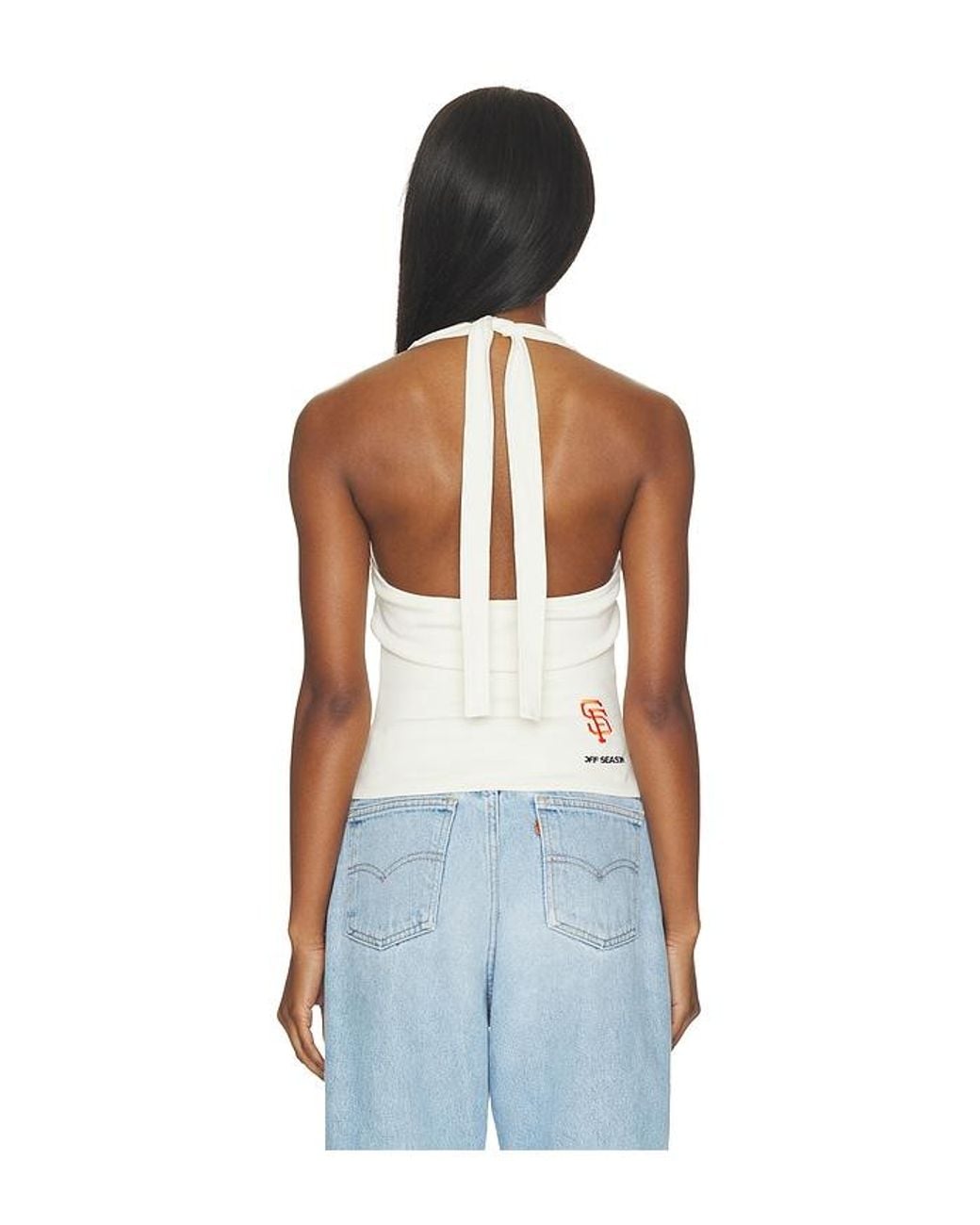 OFF SEASON Blue Ruched Halter Top