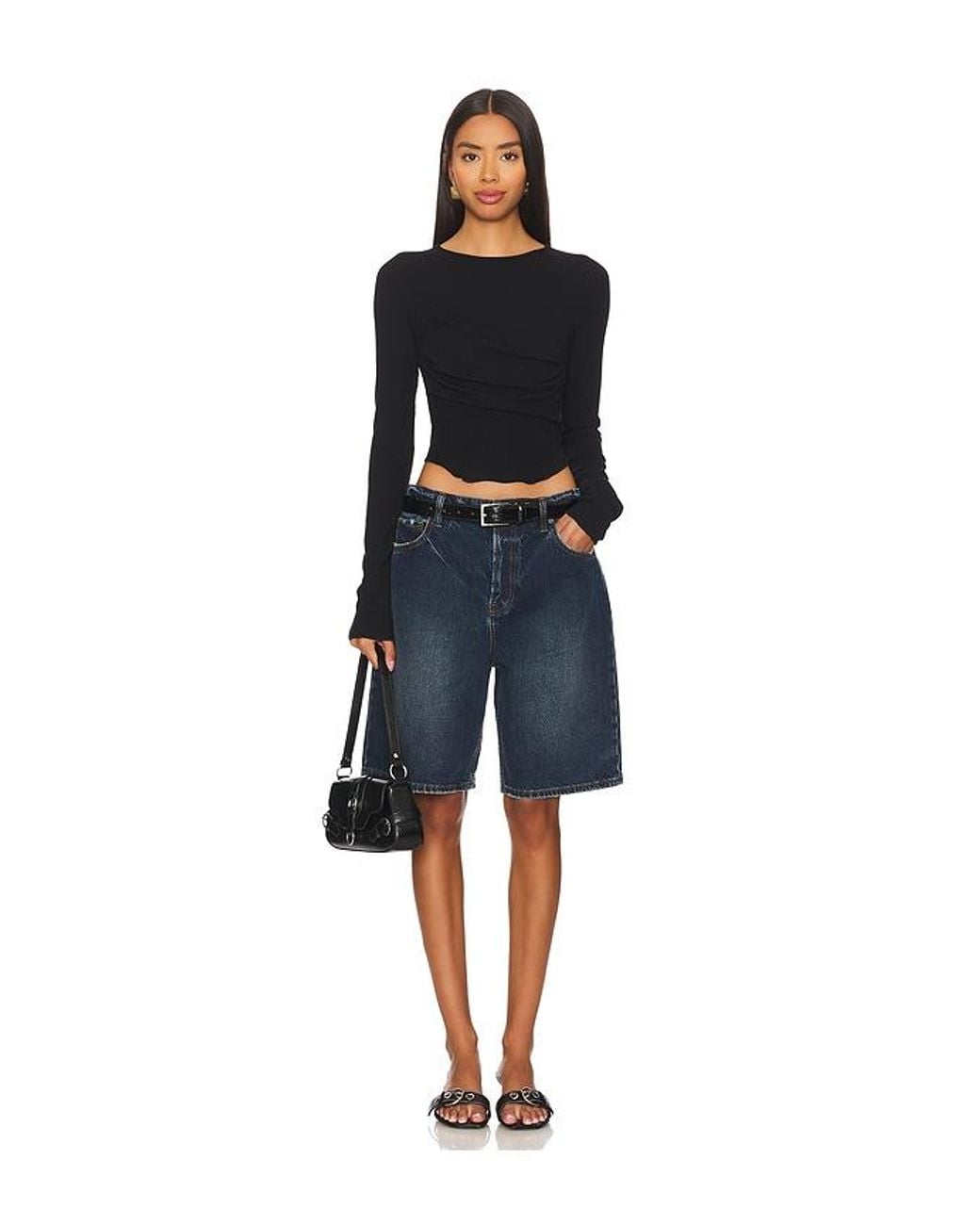 The Line By K Black Lettuce Trim Rayon Blend Tee