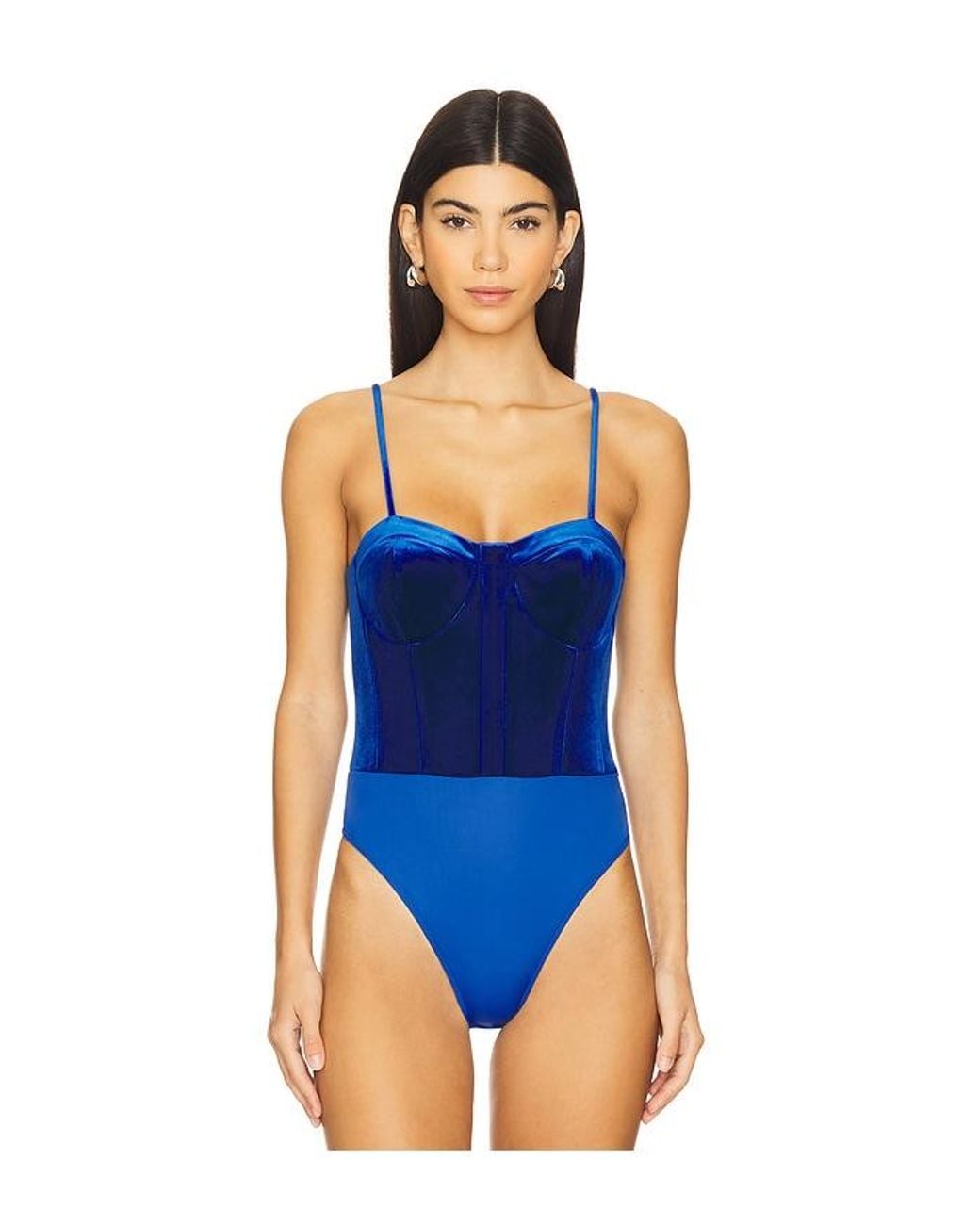 Karina Grimaldi Blue Veronica Velvet Bodysuit