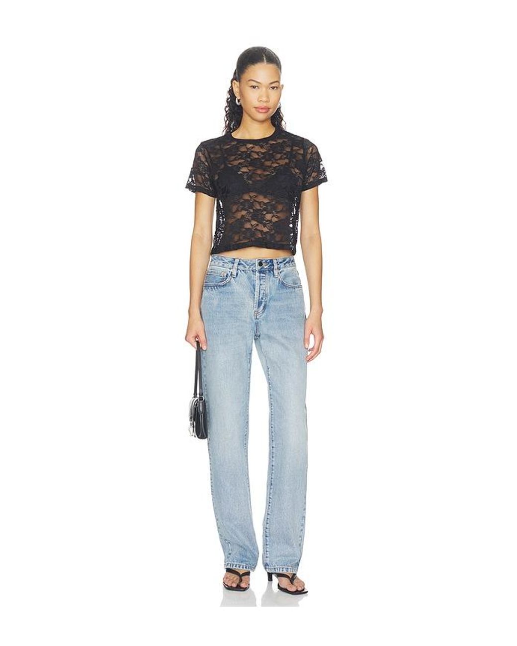 Michael Lauren Black Tyrique Shortsleeve Crop Baby Tee