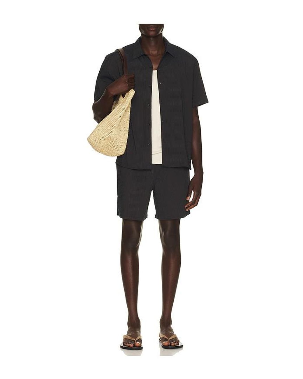 Percival Black Rowan Seersucker Boxy Shirt for men