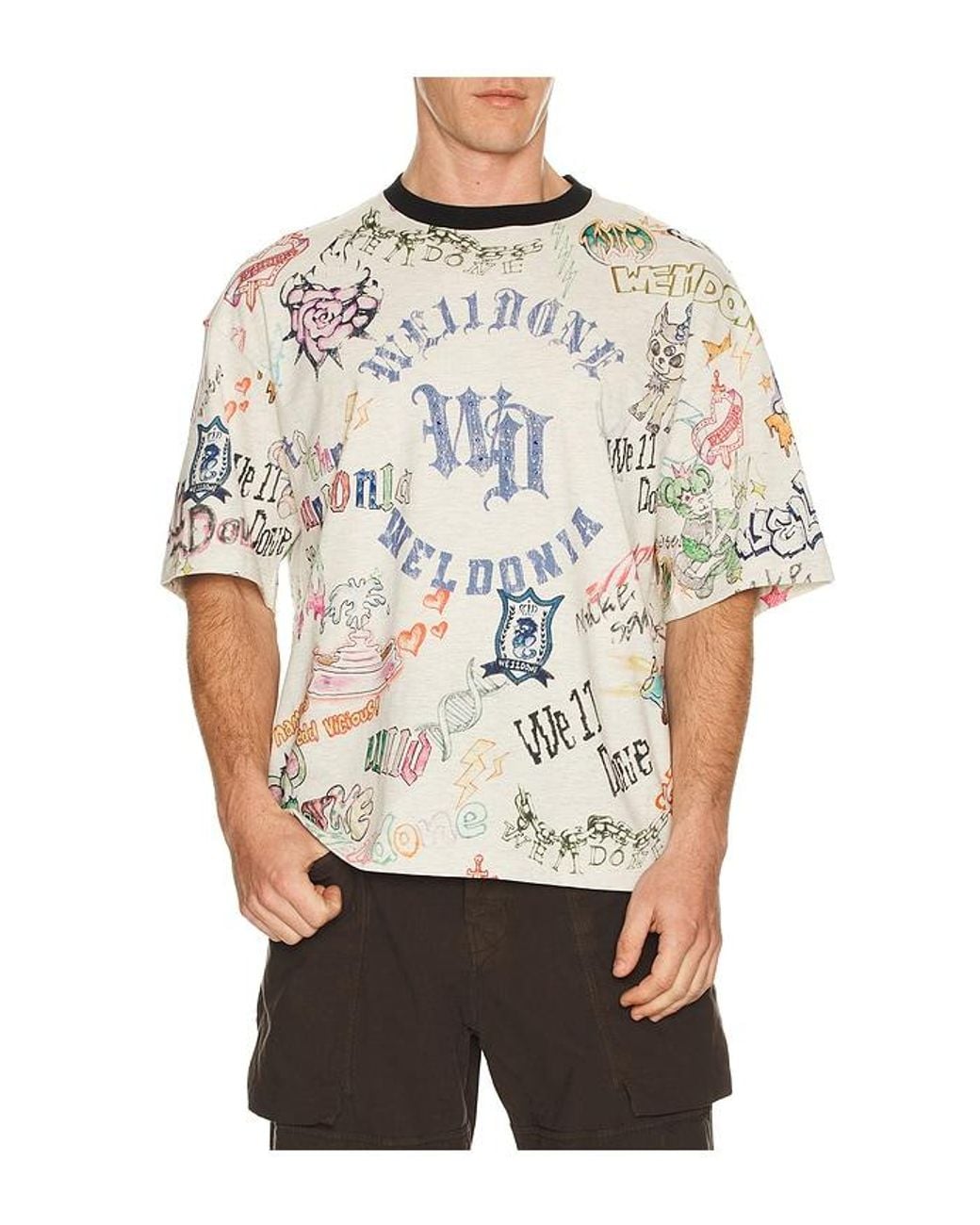 we11done Multicolor Doodle Printed T-Shirt for men