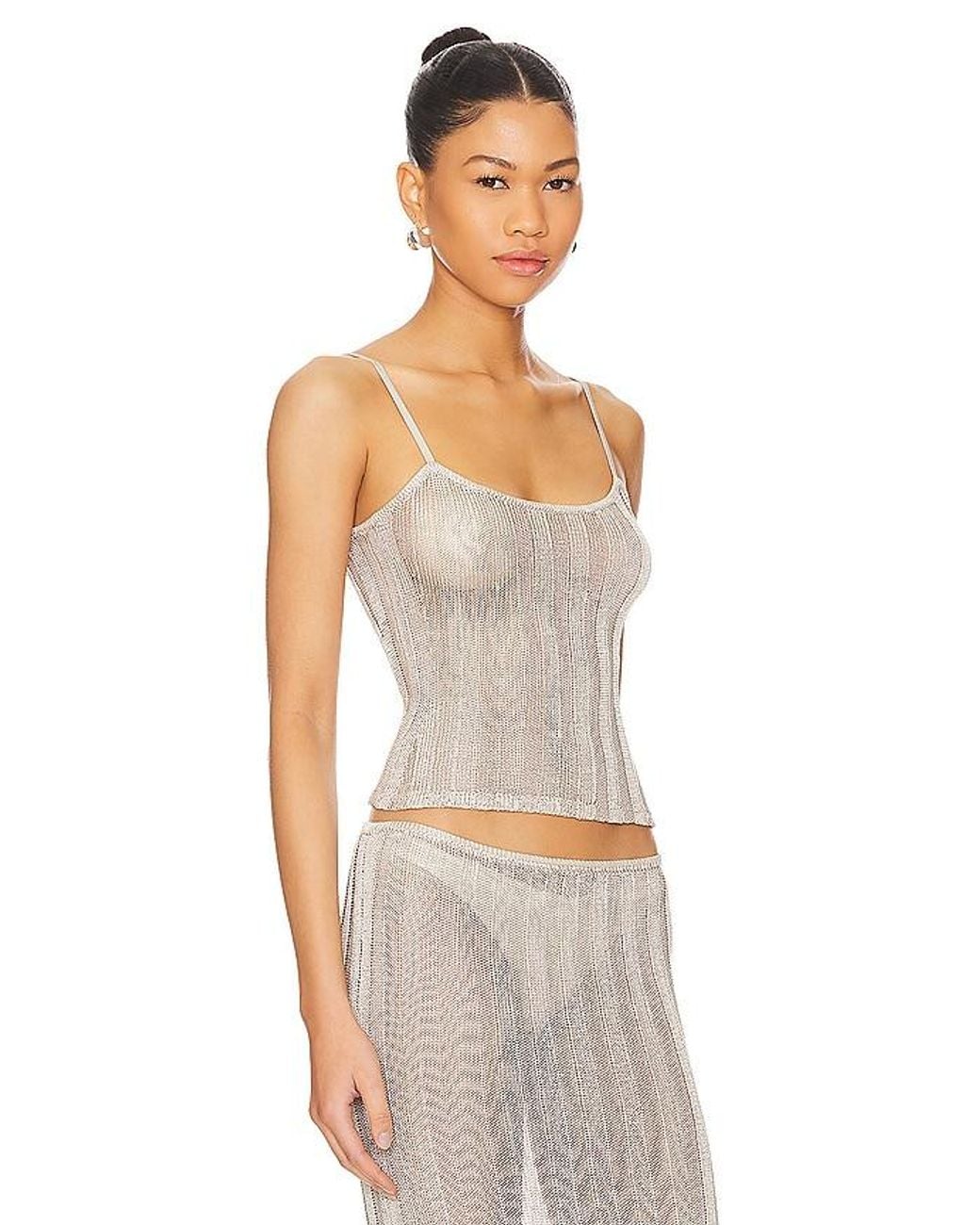 GUIZIO White Slinky Rib Knit Tank