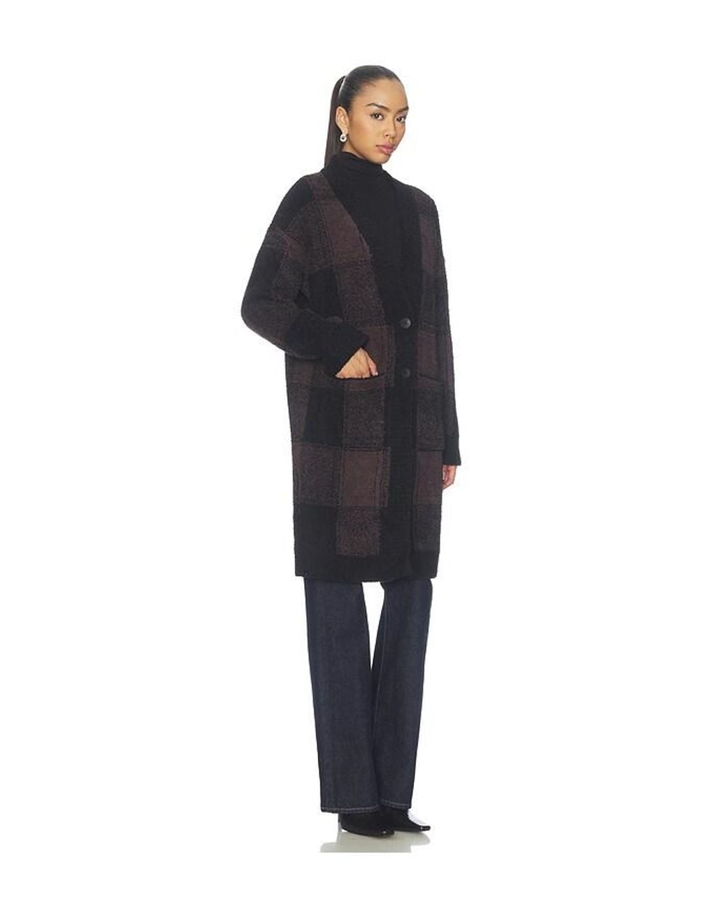 Barefoot Dreams Black Cozychic Cotton Buffalo Plaid Long Cardigan