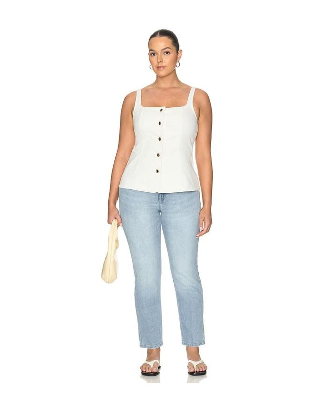 GOOD AMERICAN White Sleeveless Button Front Denim Top