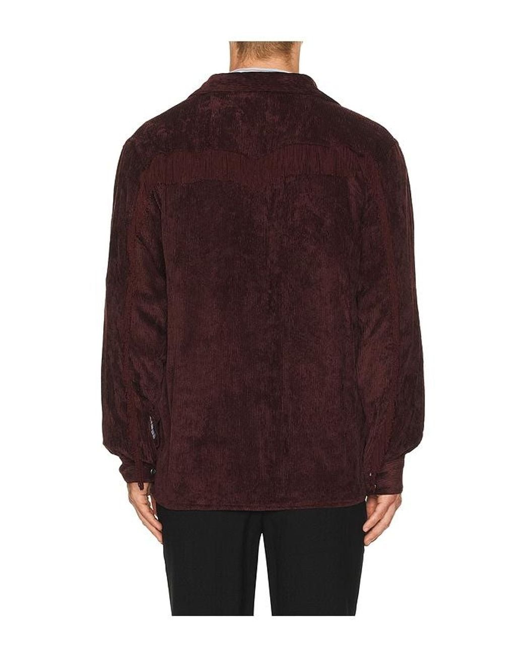 Needles Brown Fringe Open Collar Shirt Rayon Corduroy for men
