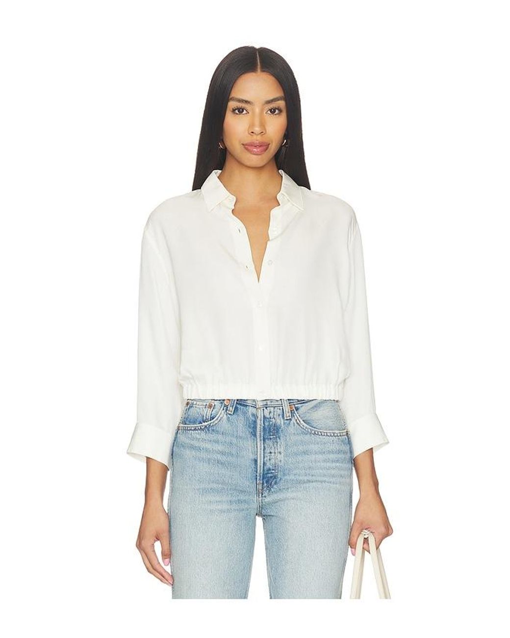 Theory White Quarter Sleeve Cropped Shirt