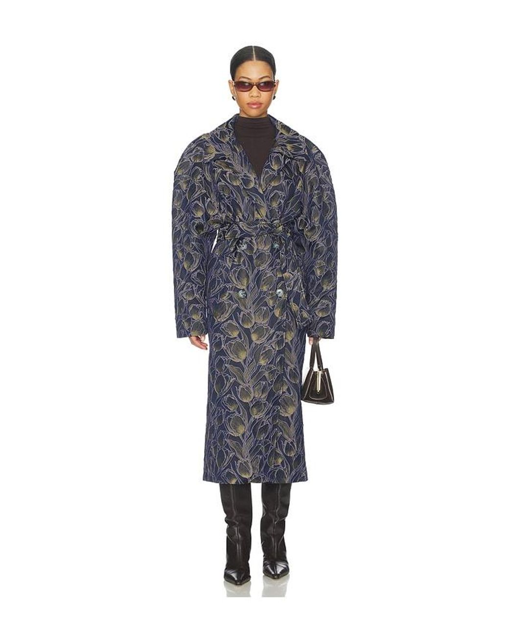 Milkwhite Blue Long Printed Coat