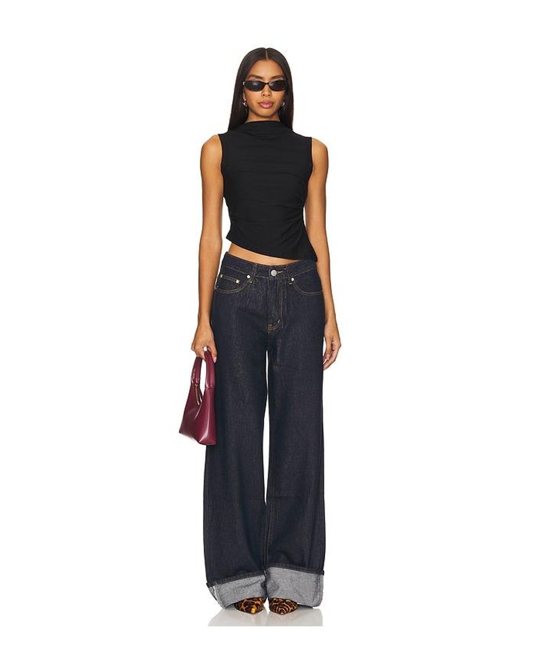 The Line By K Black Ruched Modal Tank Top