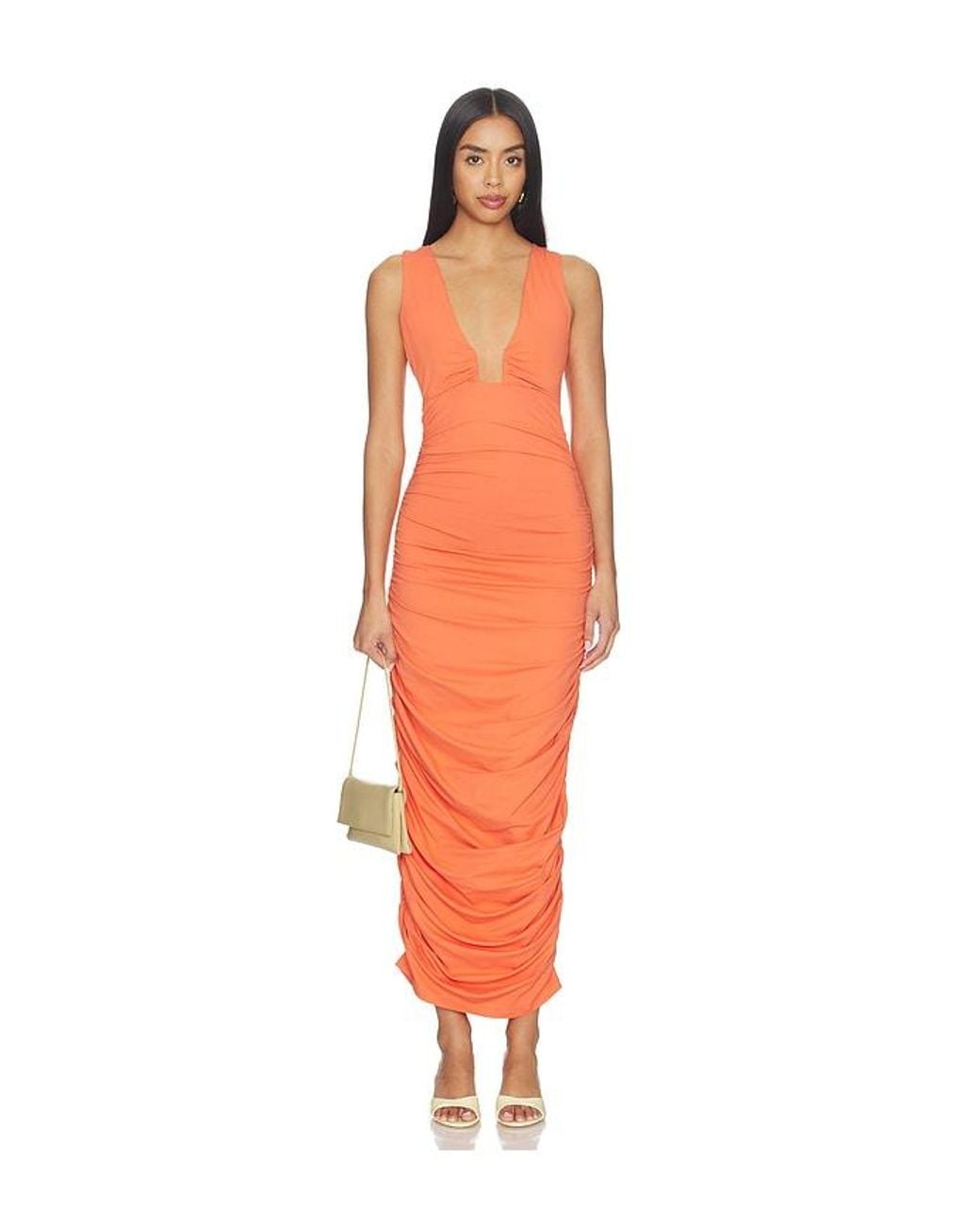 Susana Monaco Orange Square Wire Gathered Tank Dress