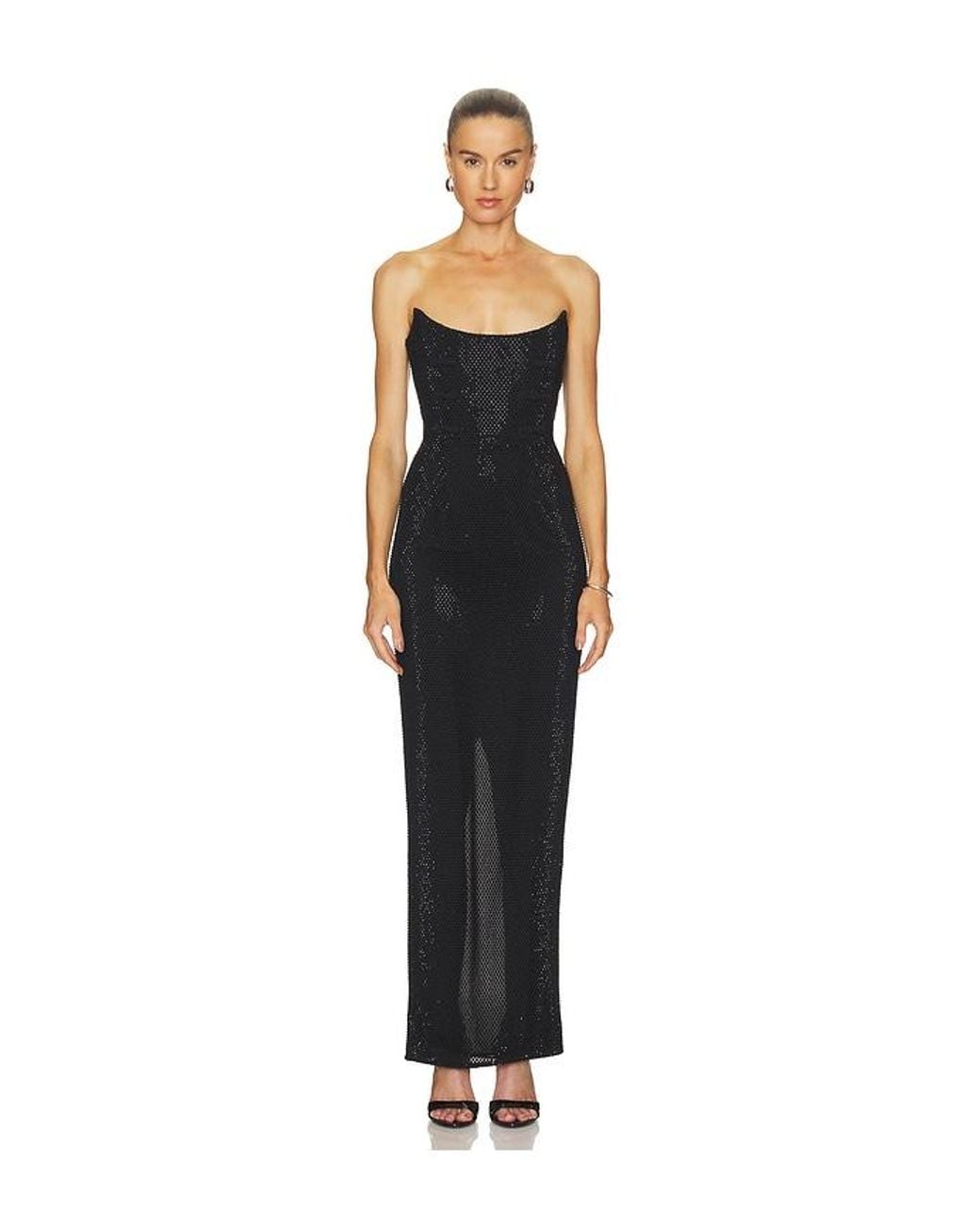 SAU LEE Black Vesper Crystal Gown