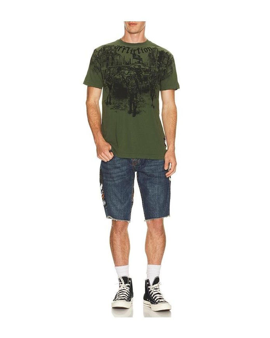 True Religion Multicolor Ricky Big T Undone Hem Shorts for men