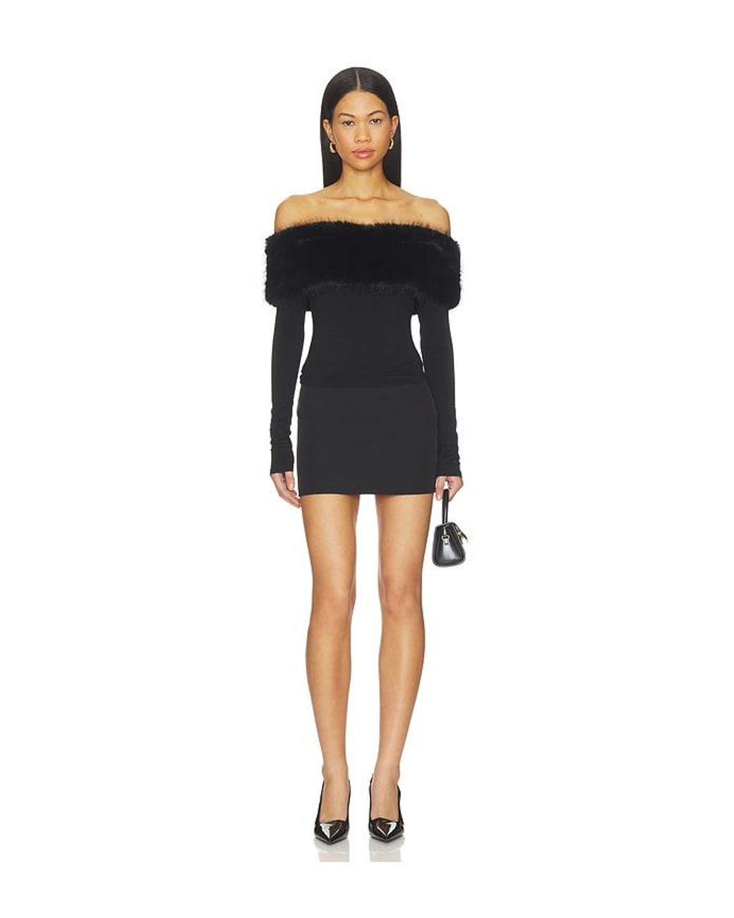 MORE TO COME Black Evie Faux Fur Top