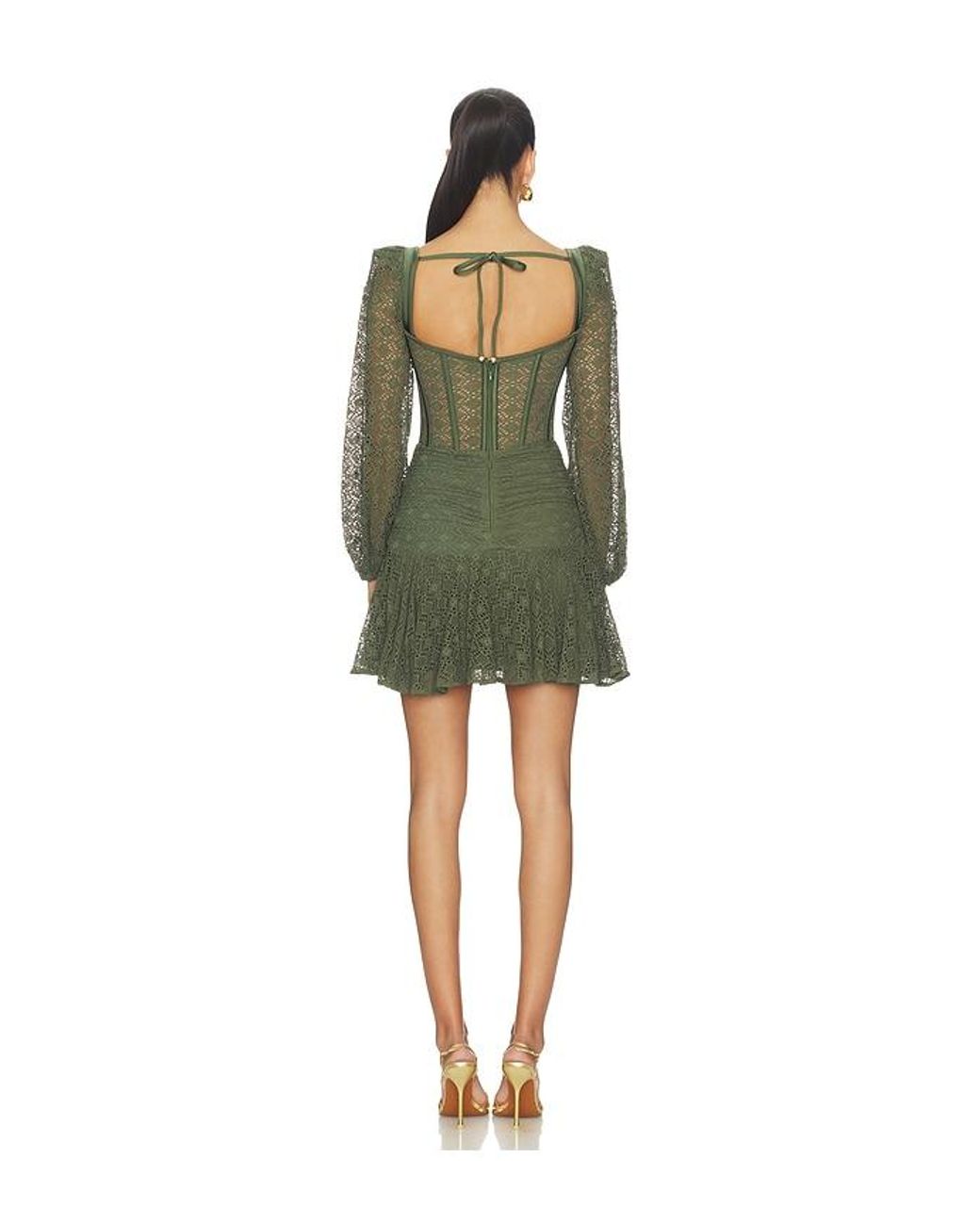 PATBO Green Sirena Mesh Long Sleeve Mini Dress